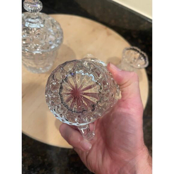 Crystal Sugar Bowl and Creamer Set with toothpick holder - Picture 2 of 9